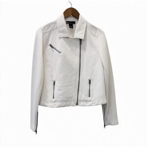 Lane Bryant Linen Moto Jacket Womens 14 White Biker Full Zip Pockets Short